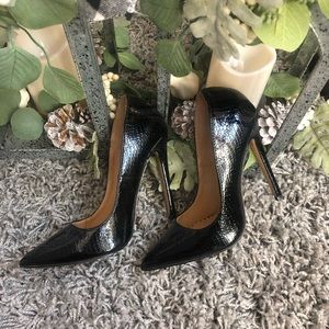Black Faux Snakeskin Heels